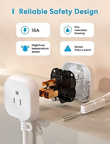 meross Smart Temperature Controller 15A 1800W, Smart Wi-Fi Thermostat Controlled Outlet Plug Works with Apple Home, Alexa, Google Home for Heating Cooling Homebrew Fermentation Reptiles Greenhouse - Image 3