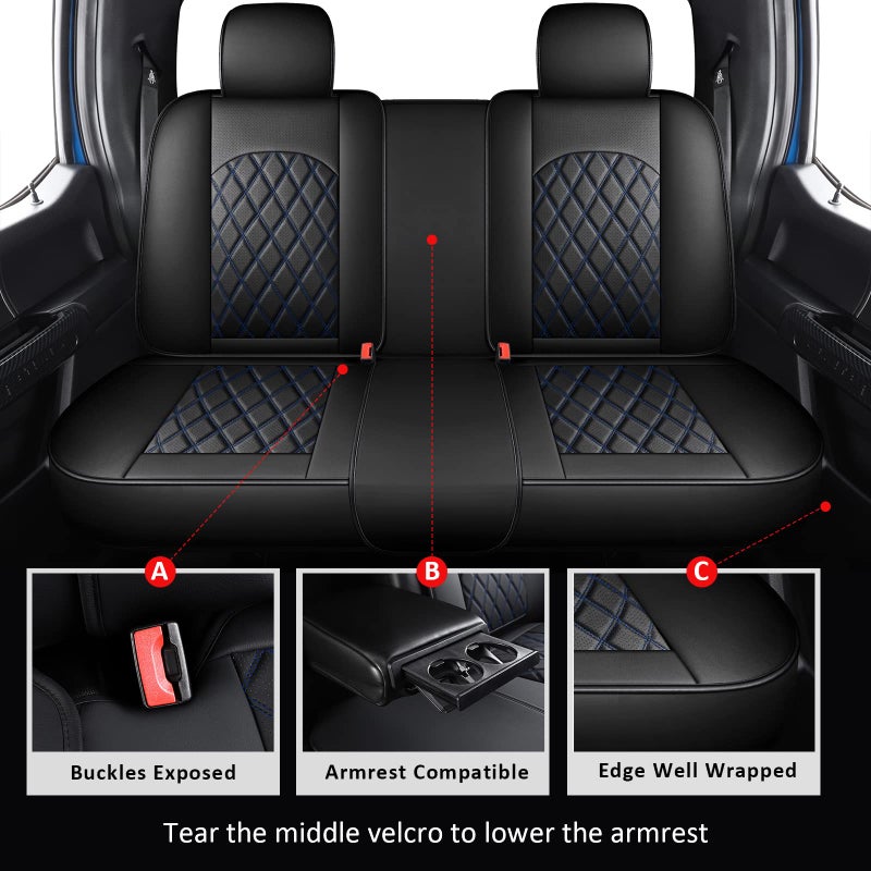 MIROZO Seat Covers Full Set, Car Seat Covers Blue Faux Leather Seat Covers Automotive Seat Covers Car Seat Protector for SUV Pick-up Truck Sedan,Driver Seat Cover Universal Fit (Black and Blue) - Image 3