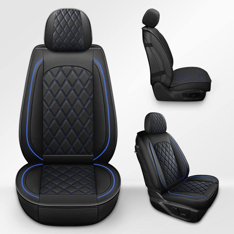 MIROZO Seat Covers Full Set, Car Seat Covers Blue Faux Leather Seat Covers Automotive Seat Covers Car Seat Protector for SUV Pick-up Truck Sedan,Driver Seat Cover Universal Fit (Black and Blue) - Image 4