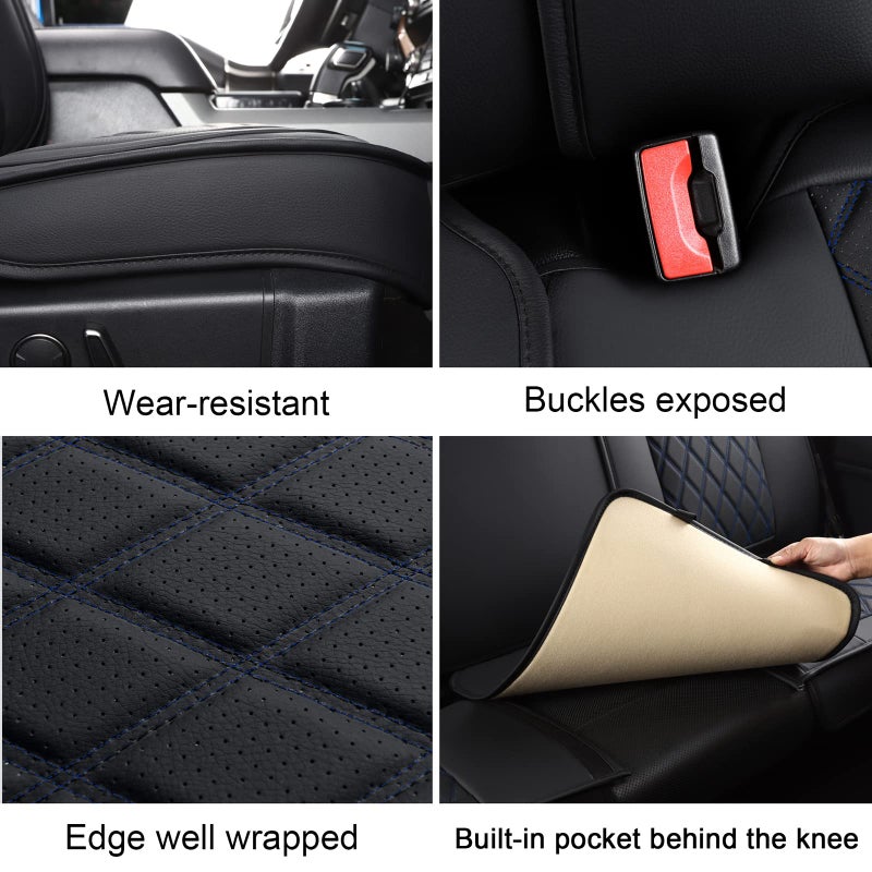 MIROZO Seat Covers Full Set, Car Seat Covers Blue Faux Leather Seat Covers Automotive Seat Covers Car Seat Protector for SUV Pick-up Truck Sedan,Driver Seat Cover Universal Fit (Black and Blue) - Image 5