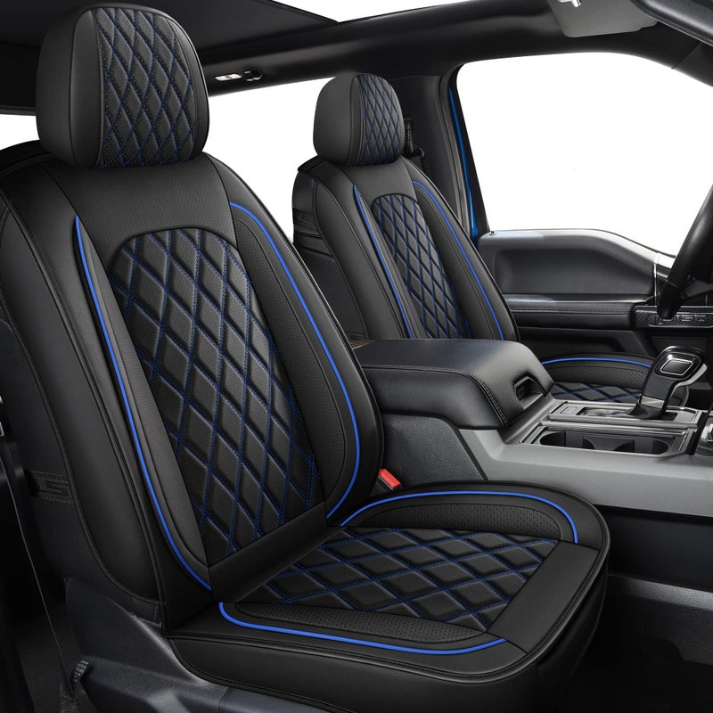 MIROZO Seat Covers Full Set, Car Seat Covers Blue Faux Leather Seat Covers Automotive Seat Covers Car Seat Protector for SUV Pick-up Truck Sedan,Driver Seat Cover Universal Fit (Black and Blue) - Image 1