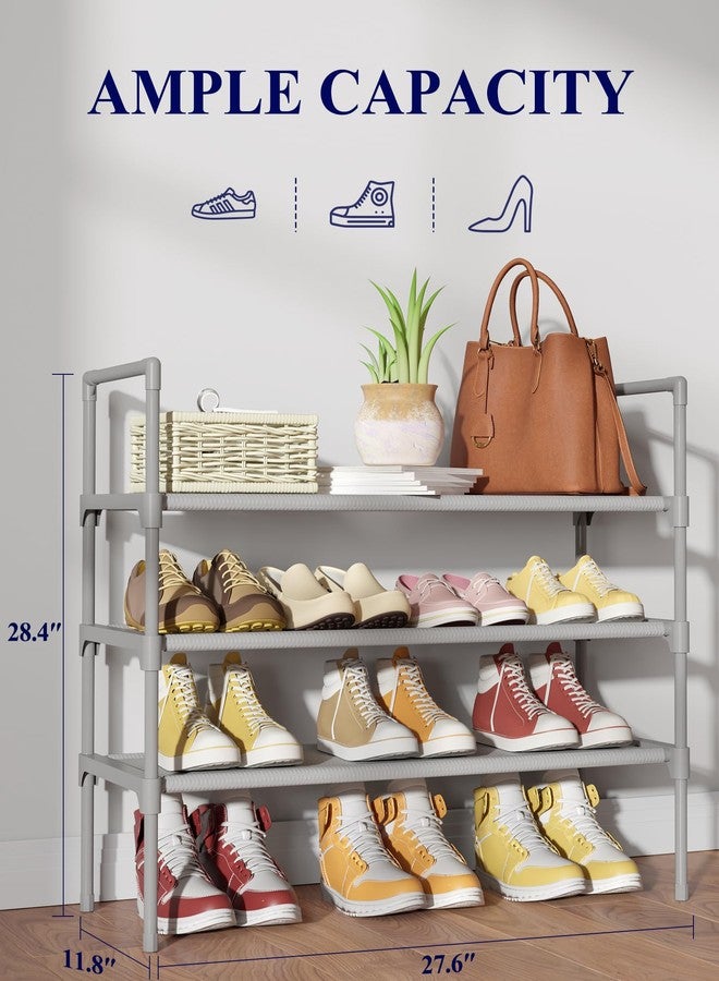 Kitsure Shoe Rack - 3-Tier Shoe Organizer, Shoe Rack for Closet, Entryway, Bedroom, Easy- Assembly Storage Shelf with Side Handles, 27.6" x 11.8" x 28.4", Grey - Image 2