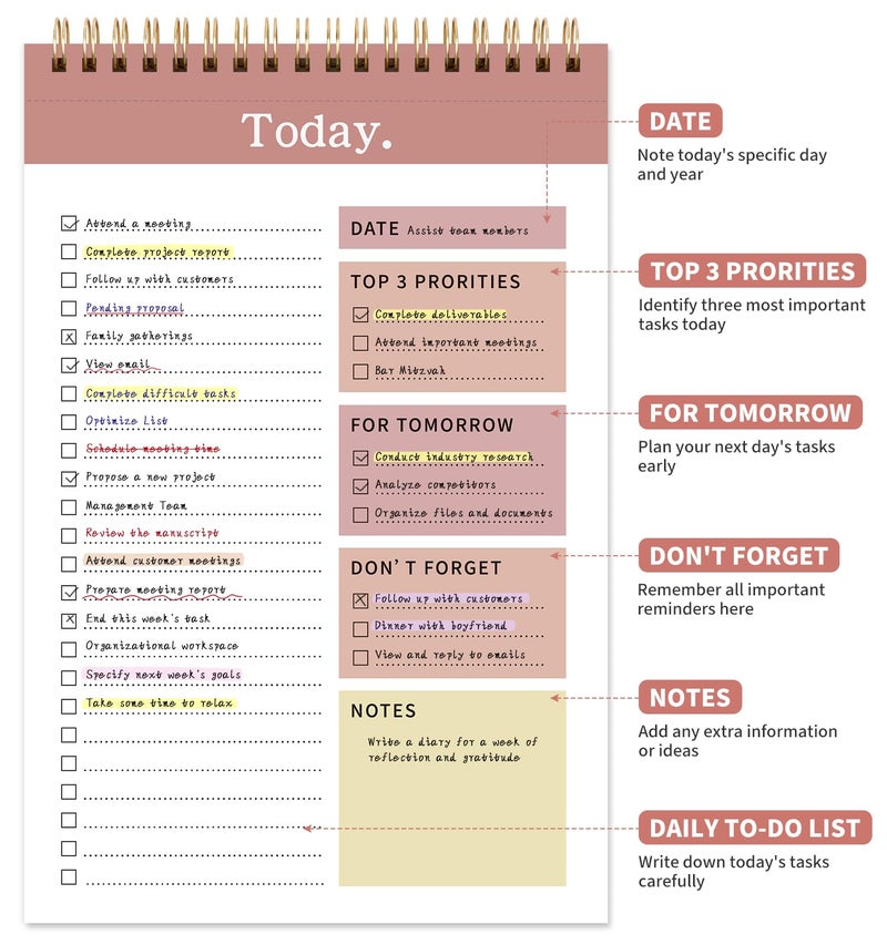ALKALO 104 Pgs To Do List Notepad, 52 Undated Sheets Duplex-printed Daily Planner For Work Home School Office Desk Accessories Supplies & Goal Setting Tasks -Pink - Image 2
