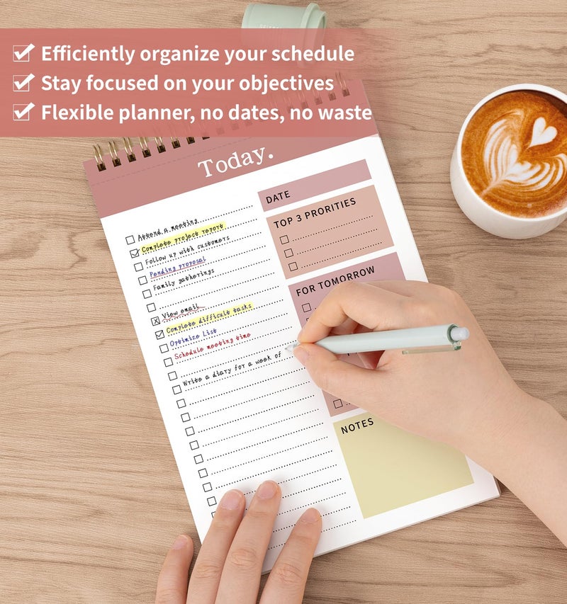 ALKALO 104 Pgs To Do List Notepad, 52 Undated Sheets Duplex-printed Daily Planner For Work Home School Office Desk Accessories Supplies & Goal Setting Tasks -Pink - Image 4