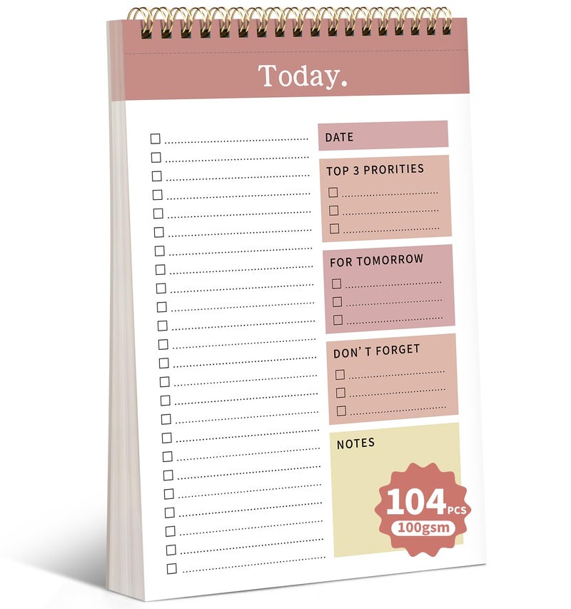 ALKALO 104 Pgs To Do List Notepad, 52 Undated Sheets Duplex-printed Daily Planner For Work Home School Office Desk Accessories Supplies & Goal Setting Tasks -Pink - Image 1