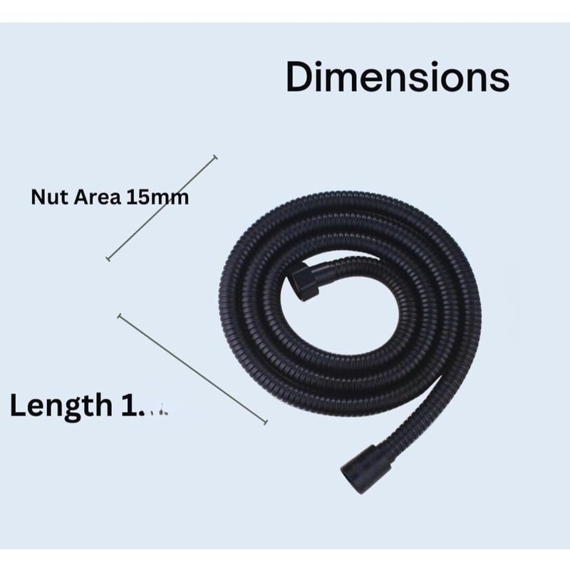 NEW WARE 1Meter Stainless Steel Matt Black Hose Pipe - Flexible Health Faucet Pipe for Bathroom & Toilet, Heavy Duty Pipe with Brass Nut-Hose Pipe Without Gun -Shower Tube(15mm) 1/2" - Image 3