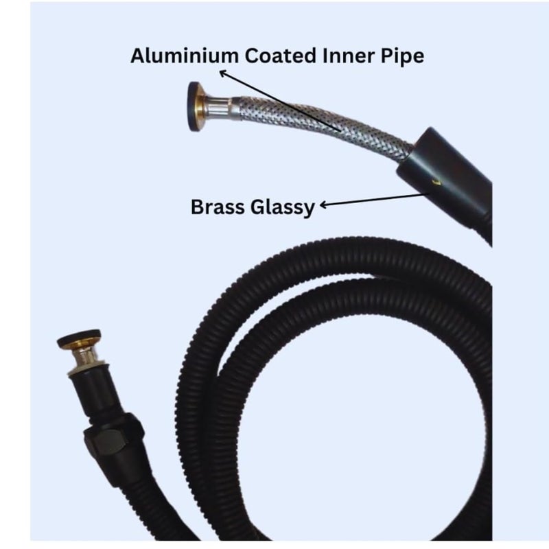 NEW WARE 1Meter Stainless Steel Matt Black Hose Pipe - Flexible Health Faucet Pipe for Bathroom & Toilet, Heavy Duty Pipe with Brass Nut-Hose Pipe Without Gun -Shower Tube(15mm) 1/2" - Image 4