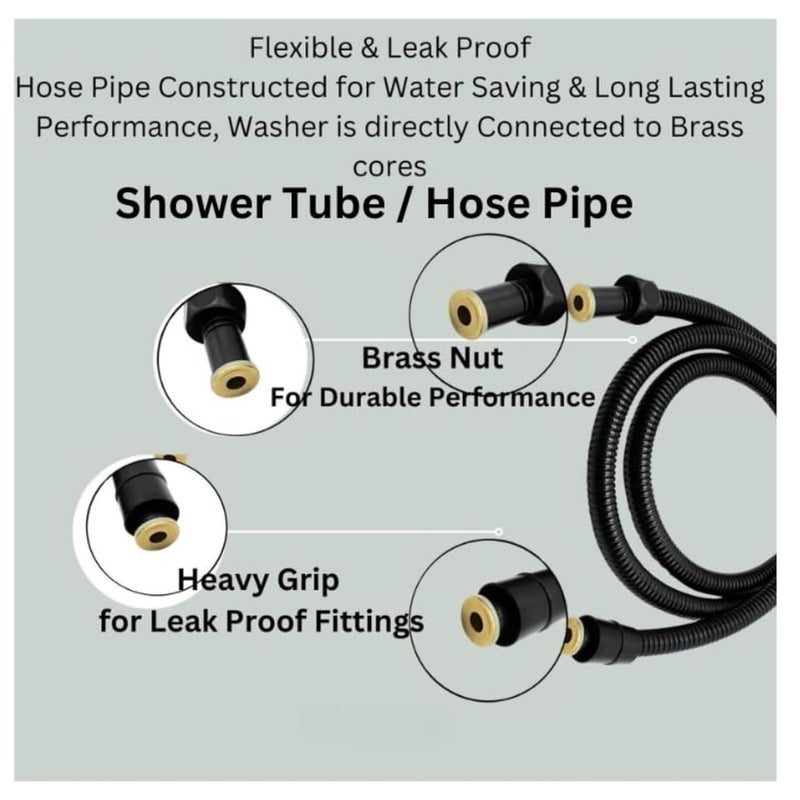 NEW WARE 1Meter Stainless Steel Matt Black Hose Pipe - Flexible Health Faucet Pipe for Bathroom & Toilet, Heavy Duty Pipe with Brass Nut-Hose Pipe Without Gun -Shower Tube(15mm) 1/2" - Image 2