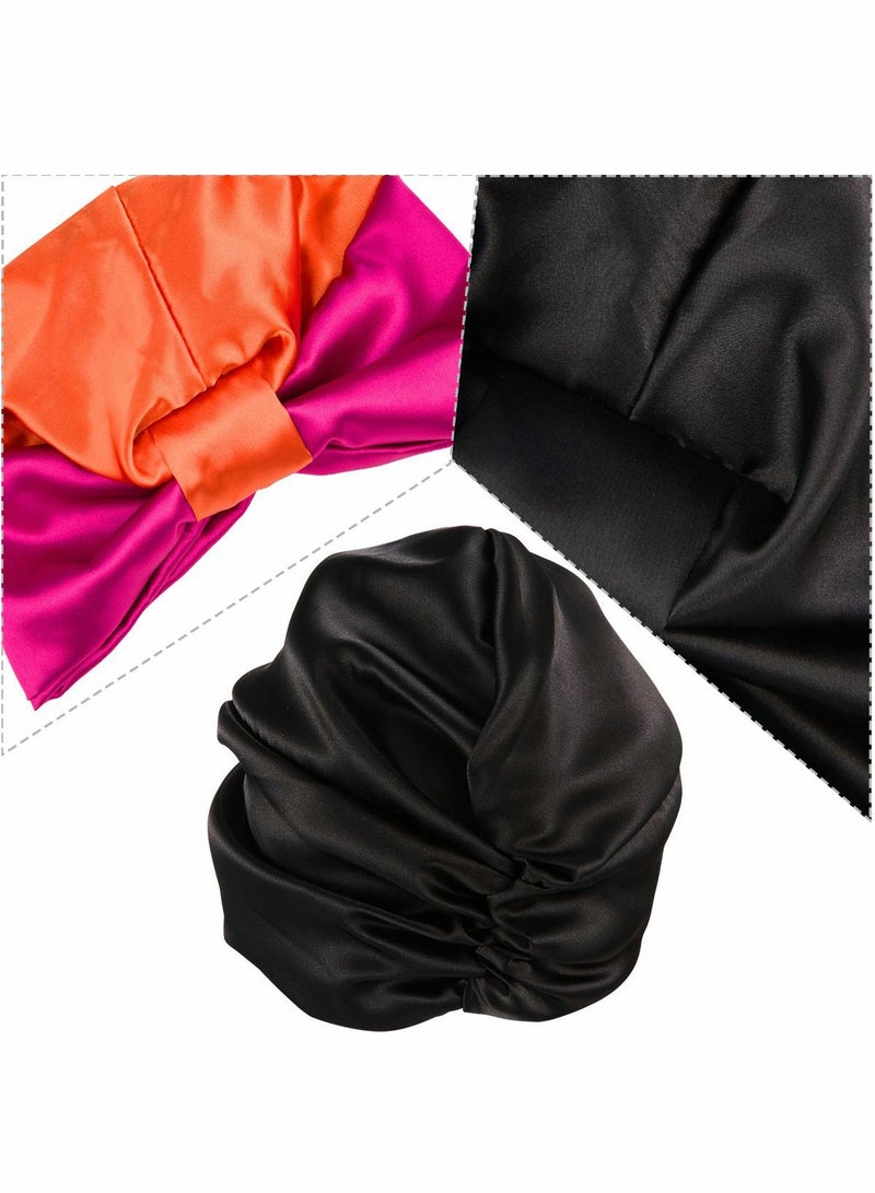 Excefore Sleep Cap Turban Hat Non slip Elastic Silk Bonnet, for Woman Girl Curly Long Hair, Satin Sleeping Cap for Hair Women, Oversized Design for All Length Thick Curly Hair (2Pcs) - Image 3