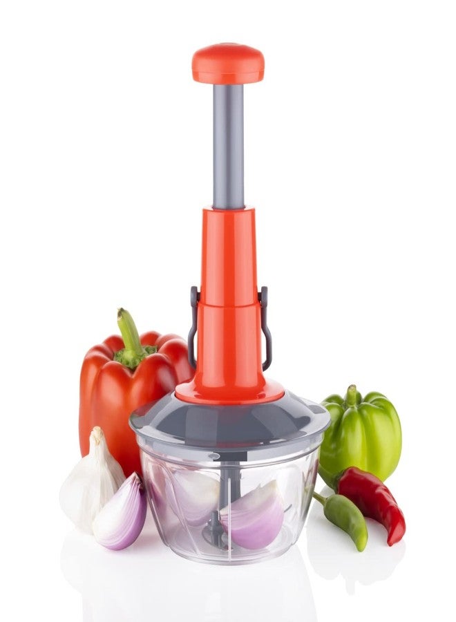 Tosaa Manual Press Fruit & Vegetable Chopper, with 3 Stainless Steel Blades, 1 Whisker, Anti-Slip Base, and Locking System, 500 ml, Color May Vary - Image 2