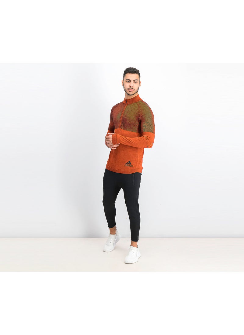 Adidas - Men Climaheat Primeknit Running Sweatshirt, Energy and Black - Image 1