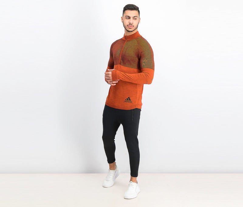 Adidas Men Climaheat Primeknit Running Sweatshirt, Energy and Black - Image 4