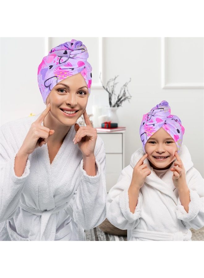 Basumee Microfiber Hair Towel Wrap for Kids 2 Pack Rapid Drying Hair Towel with Button Hair Turbans for Wet Hair Wraps Head Towel Wrap for Women and Girls, Love - Image 2
