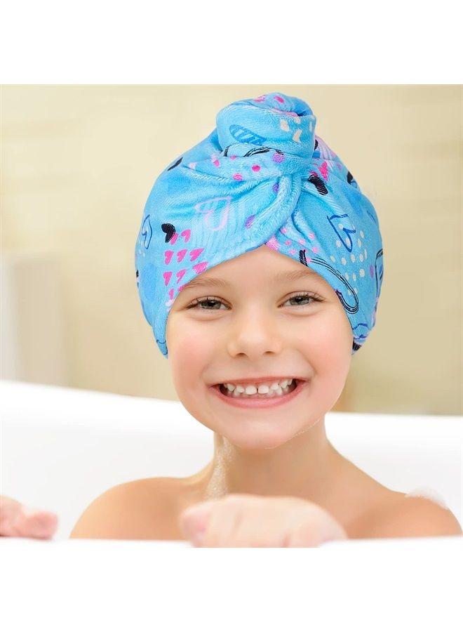 Basumee Microfiber Hair Towel Wrap for Kids 2 Pack Rapid Drying Hair Towel with Button Hair Turbans for Wet Hair Wraps Head Towel Wrap for Women and Girls, Love - Image 3