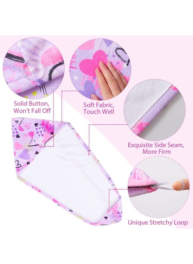 Basumee Microfiber Hair Towel Wrap for Kids 2 Pack Rapid Drying Hair Towel with Button Hair Turbans for Wet Hair Wraps Head Towel Wrap for Women and Girls, Love - Image 4