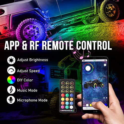 OPP ULITE Dream Chasing Color Led Rock Lights, 210° Luminous RGB & Pure White, Smartphone APP & RF Remote Control RGBW Underglow Interior Light for Jeep Truck SUV Car JK UTV ATV RZR Offroad Boat, 8Pod - Image 5