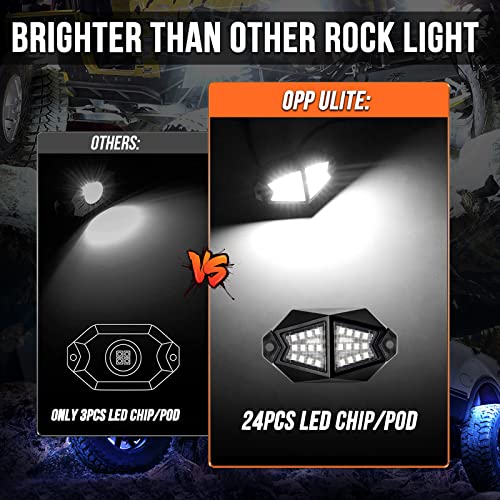OPP ULITE Dream Chasing Color Led Rock Lights, 210° Luminous RGB & Pure White, Smartphone APP & RF Remote Control RGBW Underglow Interior Light for Jeep Truck SUV Car JK UTV ATV RZR Offroad Boat, 8Pod - Image 2
