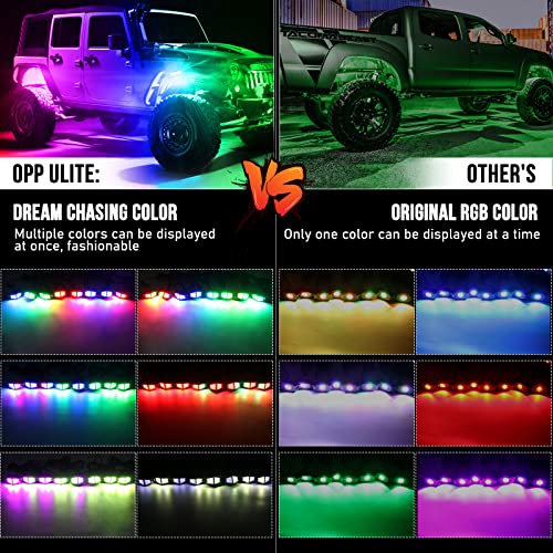 OPP ULITE Dream Chasing Color Led Rock Lights, 210° Luminous RGB & Pure White, Smartphone APP & RF Remote Control RGBW Underglow Interior Light for Jeep Truck SUV Car JK UTV ATV RZR Offroad Boat, 8Pod - Image 4
