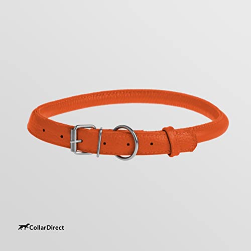 CollarDirect Rolled Leather Dog Collar, Soft Padded Round Puppy Collar, Handmade Genuine Leather Collar Dog Small Large Cat Collars 13 Colors (11-14 Inch, Orange Textured) - Image 2