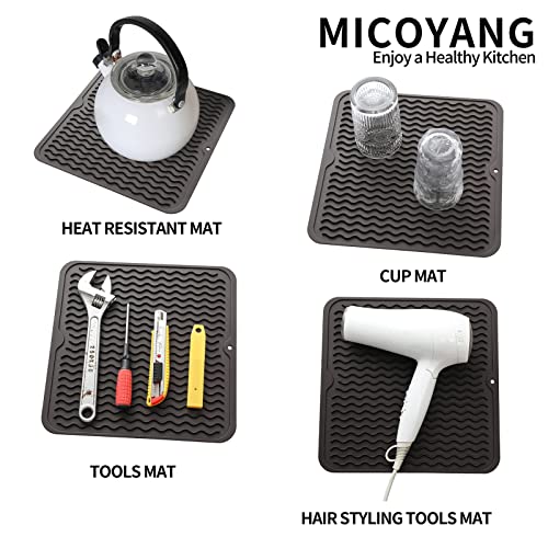 MicoYang حصيرة تجفيف الأطباق من ميسو يانغ مصنوعة من السيليكون للاستخدام المتعدد، سهلة التنظيف، صديقة للبيئة، حصيرة سيليكون مقاومة للحرارة لمطبخ أو حوض، ثلاجة أو بطانة درج، قهوة م 12 بوصة × 12 بوصة - Image 4