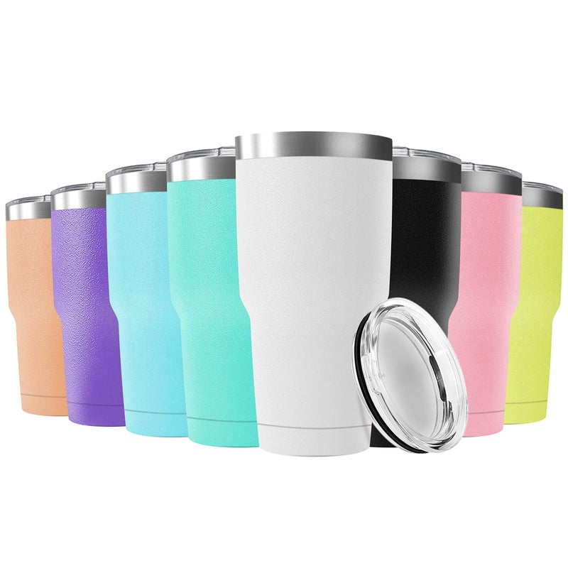 Deitybless 30oz Stainless Steel Travel Mug with Lid 8 Pack Double Wall Vacuum Insulated Bulk Tumbler Powder Coated Coffee Cup Suitable for Vehicle Cup HoldersAssorted Colors
