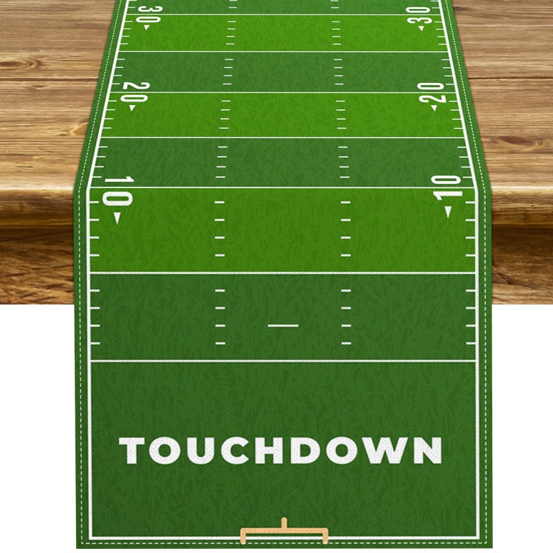 Pudodo Football Field Table Runner Touchdown Game Day Tablecloth Football Theme Birthday Party Kitchen Dinning Home Decoration (13" x 72") - Image 1