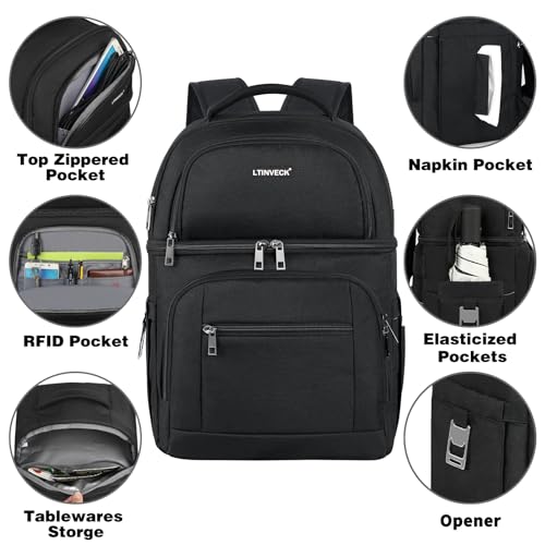 LTINVECK Cooler Backpack,Insulated Backpack Cooler Leakproof Double Deck Cooler Bag for Men Women RFID Lunch Backpack - Image 4