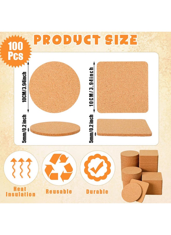 Generic - Spot Wholesale Cork Coaster Placemat Cork Mat Round Square Absorbent Heat Insulation Non-slip Cork Table Mat Printable-Specifications:Square 100 * Thick 4mm - Image 1
