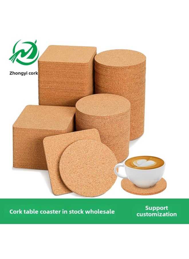 Generic - Spot Wholesale Cork Coaster Placemat Cork Mat Round Square Absorbent Heat Insulation Non-slip Cork Table Mat Printable-Specifications:Square 100 * Thick 4mm - Image 1