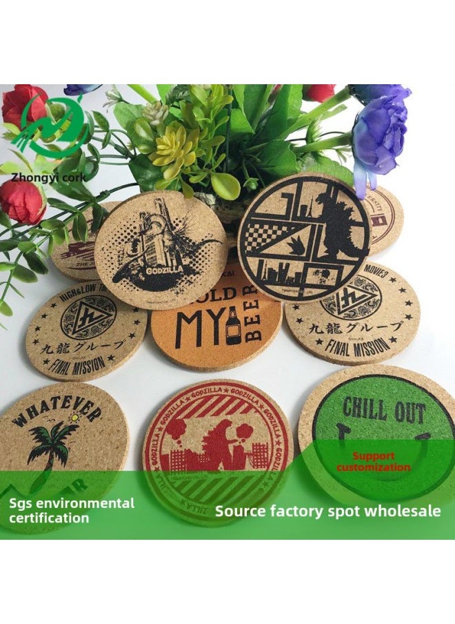 Generic - Spot Wholesale Cork Coaster Placemat Cork Mat Round Square Absorbent Heat Insulation Non-slip Cork Table Mat Printable-Specifications:Square 100 * Thick 4mm - Image 1