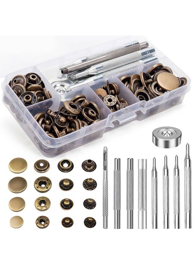 ofone Leather Snap Fasteners Kit, 40 Sets Metal Button Snaps Press Studs with 9 Pieces Fixing Tools, Snap Button Kit for Marine Boat Canvas Clothing Leather, Jackets, Bags, Bronze - Image 1