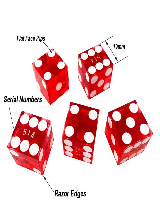 Yuanhe Casino Craps Dice Set - Including 19mm Red Precision Serialized Casino Dice Set of 5 and 3-Inch Craps On/Off Dealer Puck Button - Image 2