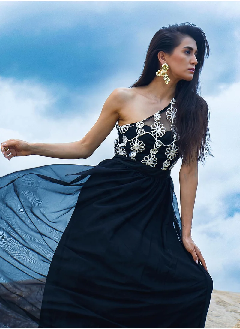 PINACOLADA Women's Midnight Black Blossom Maxi Dress