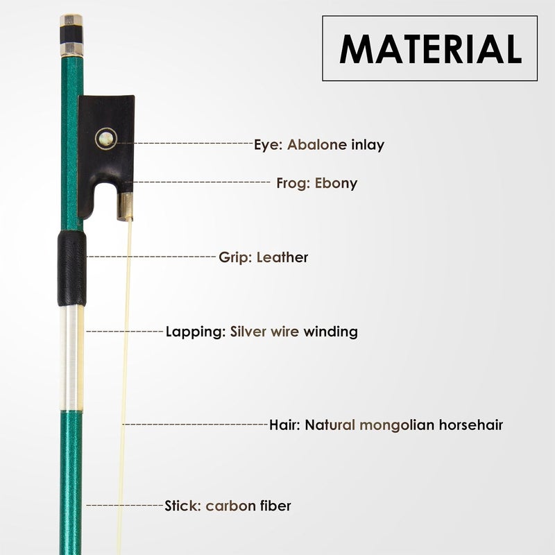 Kmise Carbon Fiber Violin Bows: Lightweight Violin Bow 4/4, Anti-Deformation Full Size Fiddle Bow, Ultra-Stretchy Horse Hair, Gift for Professional, Beginner, Adults, Kids Violins Practice (Green) - Image 4