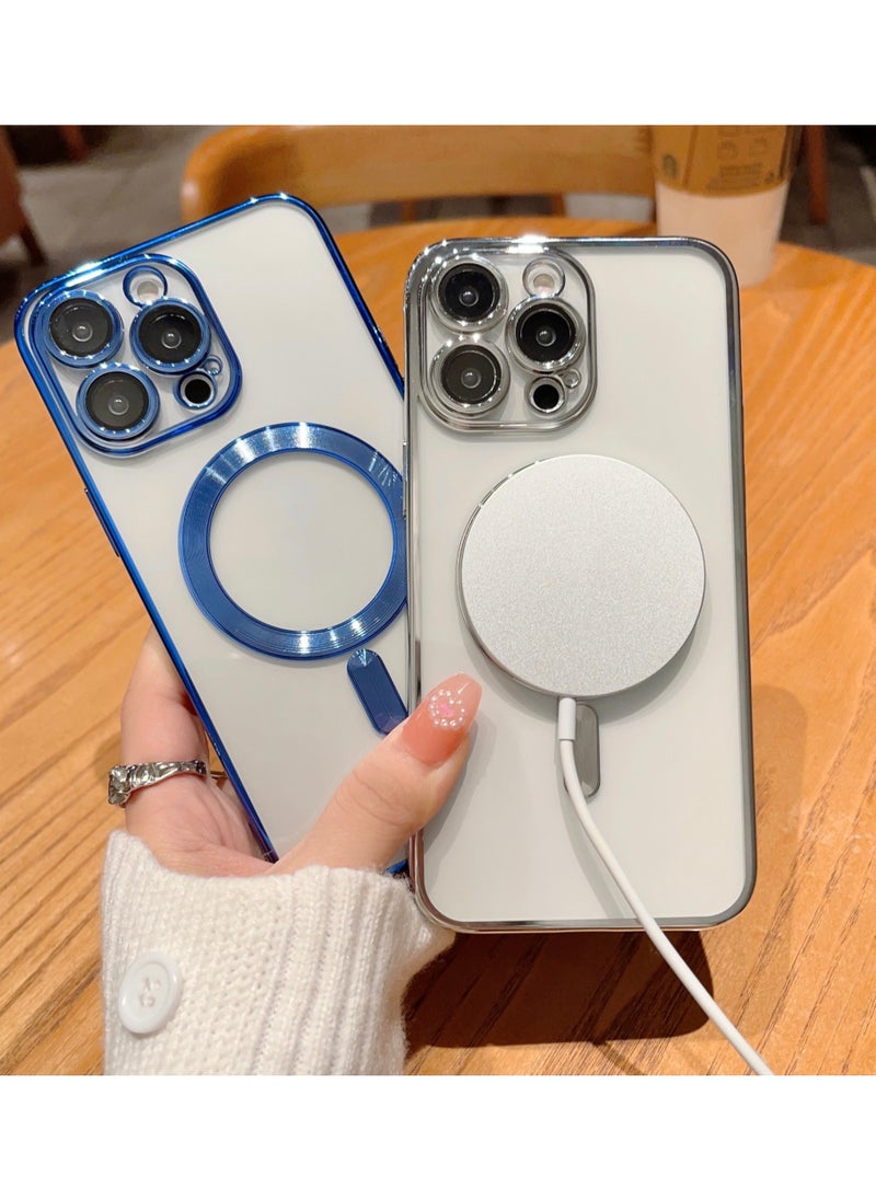 Color Fans - Clear Electroplated Lens Film Plating Magnetic Transparent Soft TPU Phone Case for iPhone 15 Pro Mobile Phone Cover-Gold - Image 1