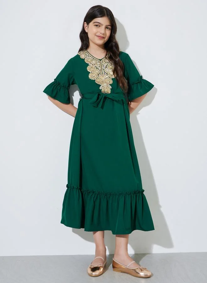 Amirah Teen Girls Lace Patch Midi Dress