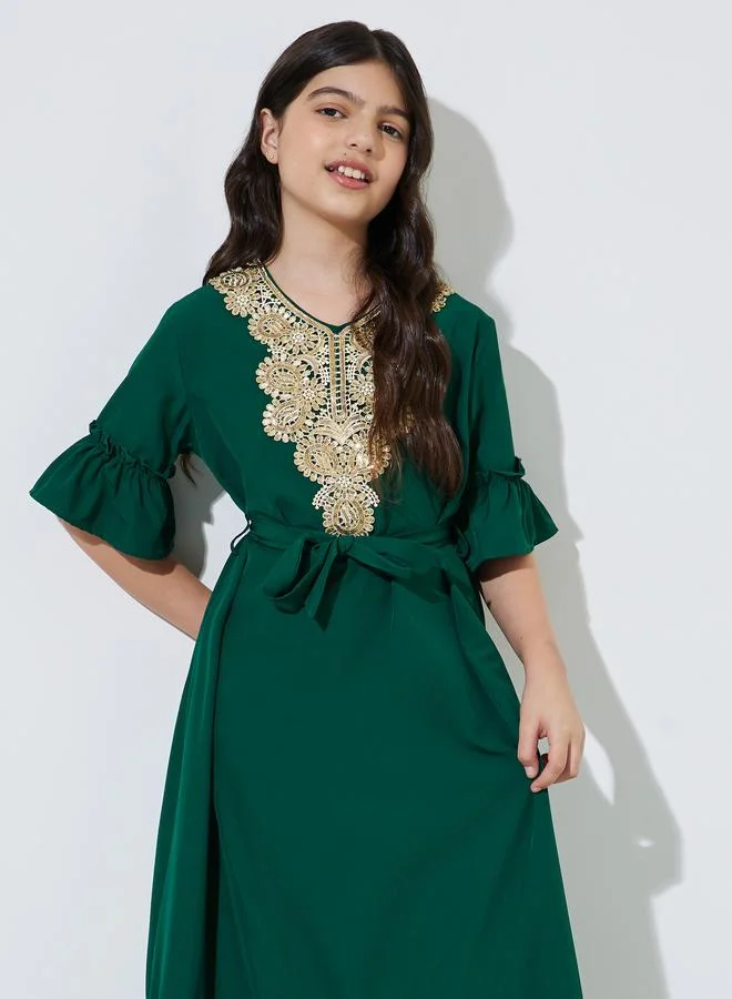 Amirah Teen Girls Lace Patch Midi Dress