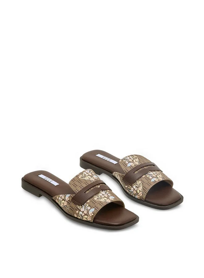 ELLE Women Monogram Print Slide Sandals
