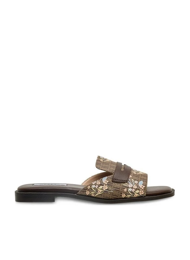 ELLE Women Monogram Print Slide Sandals