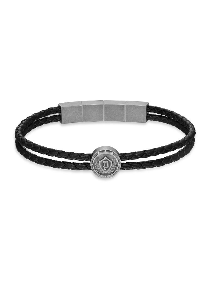 بوليس سوار جلد مزدوج الطبقات فضي أسود عتيق من كريست - Image 2