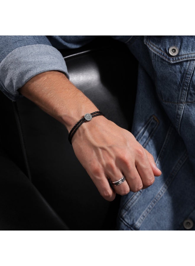 بوليس سوار جلد مزدوج الطبقات فضي أسود عتيق من كريست - Image 4