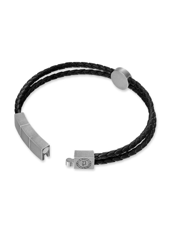 بوليس سوار جلد مزدوج الطبقات فضي أسود عتيق من كريست - Image 3