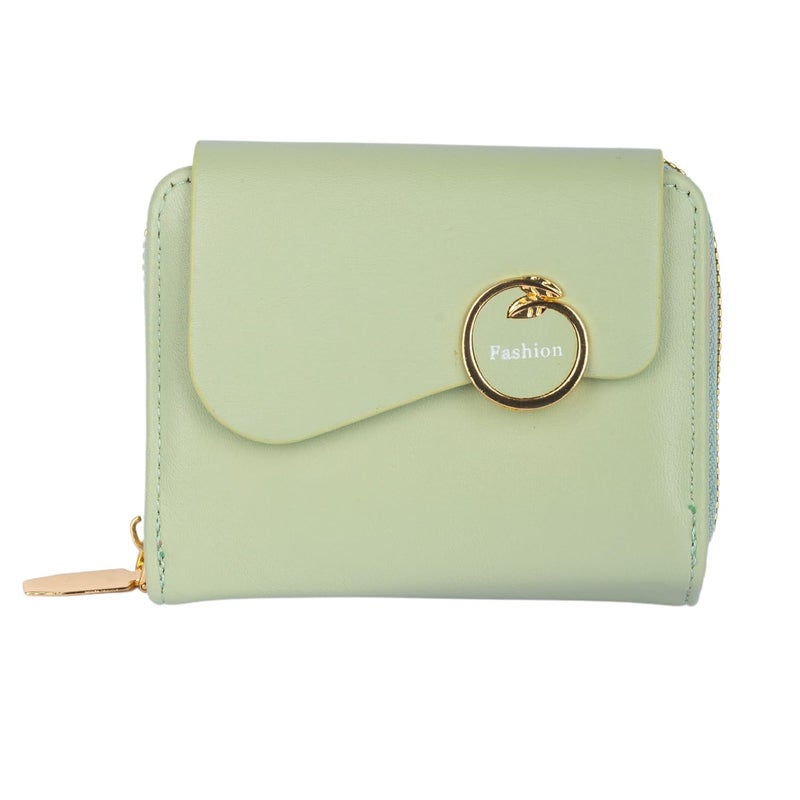 PRANIJ Small Leather Bifold Wallet for Women Fashion Compact Slim Credit Card Holder with Zipper Coin Pocket, Mini Clutch Purse for Girls (Pale Green) - Image 1