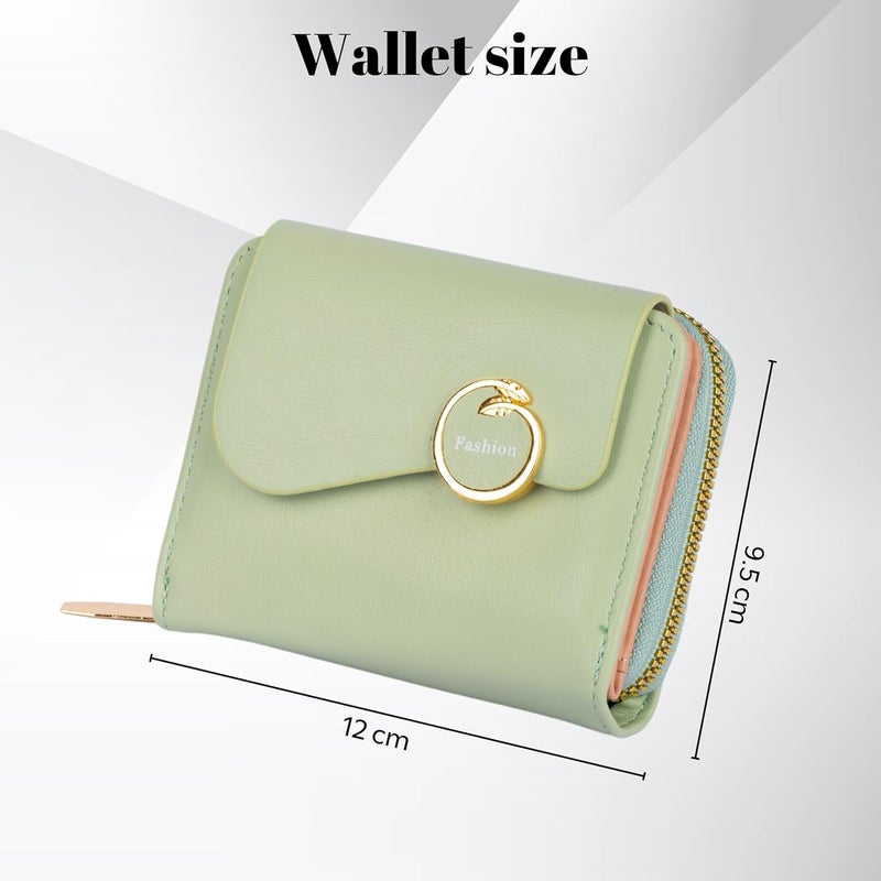 PRANIJ Small Leather Bifold Wallet for Women Fashion Compact Slim Credit Card Holder with Zipper Coin Pocket, Mini Clutch Purse for Girls (Pale Green) - Image 5