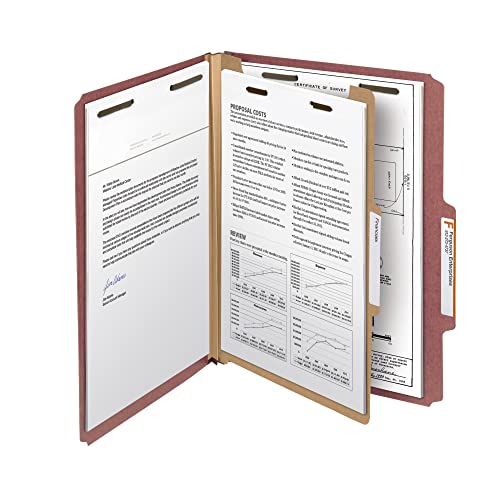 Smead 100% Recycled Pressboard Classification File Folder, 1 Divider, 2" Expansion, Letter Size, Red, 10 per Box (13724) - Image 3