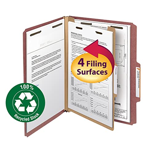Smead 100% Recycled Pressboard Classification File Folder, 1 Divider, 2" Expansion, Letter Size, Red, 10 per Box (13724) - Image 2