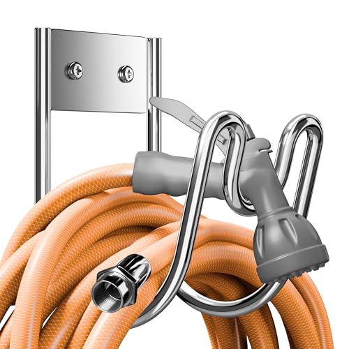 Josmimic Stainless Steel Garden Hose Holder - Silver SS304 Water Hose Holder - Wall Mounted Hose Hanger Heavy Duty for Water Hose Extension Cords Vacuum Hose, Anti-Rust. - Image 1