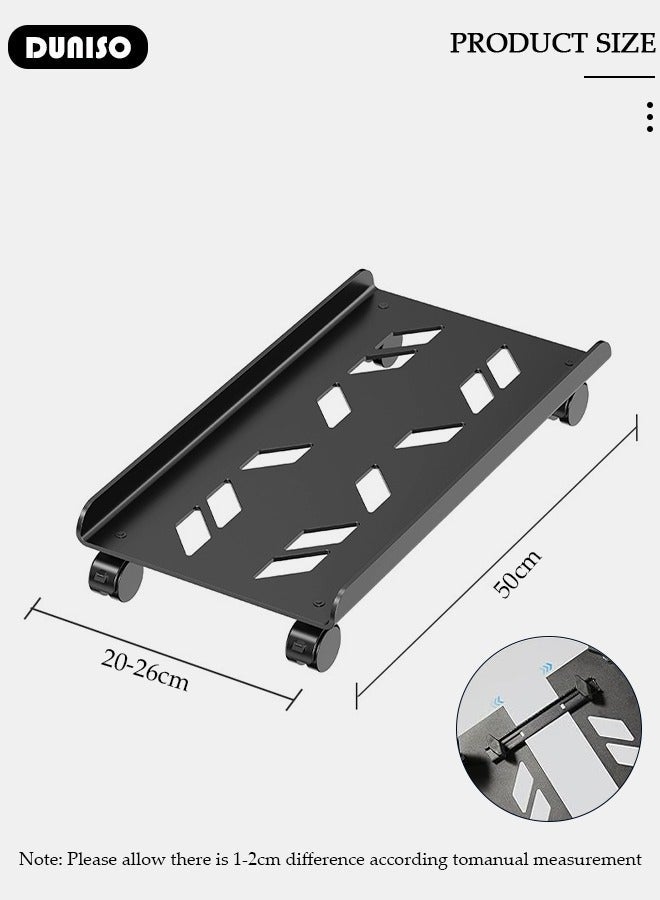DUNISO Adjustable CPU Stand, Mobile PC Rack,Hollow Cooling Pc Host Tower Stand, CPU Bracket cart with Wheels，Desktop PC Host Base Tray,Movable Pulley Chassis Shelf, Computer Tower Stand, CPU Holder Stand for Home, Office - Image 4
