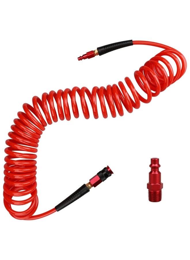 Generic Hromee  1 4 in x 25 ft Polyurethane Recoil Air Hose with Bend Restrictors Compressor Hose with 1 4 Industrial Universal Quick Coupler and I M Plug Kit Red  - Image 1