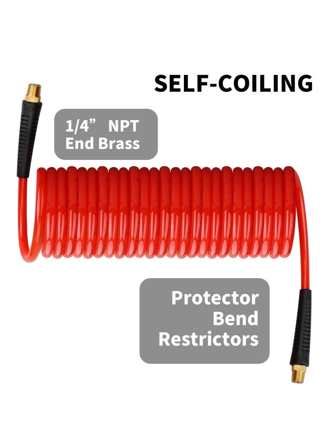 Generic Hromee  1 4 in x 25 ft Polyurethane Recoil Air Hose with Bend Restrictors Compressor Hose with 1 4 Industrial Universal Quick Coupler and I M Plug Kit Red  - Image 3